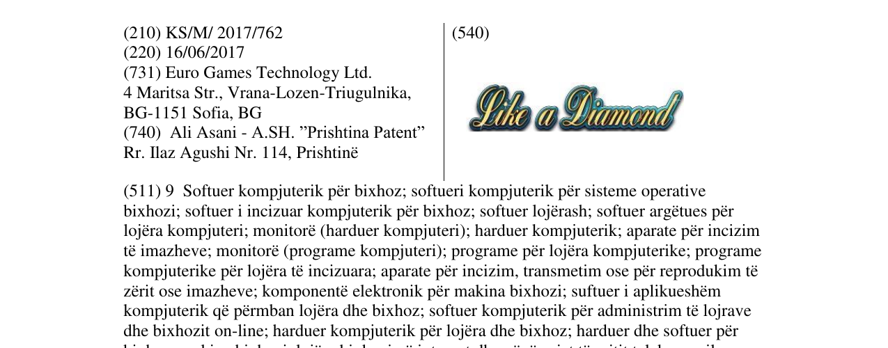 Zëri i markës Like a Diamond në buletin