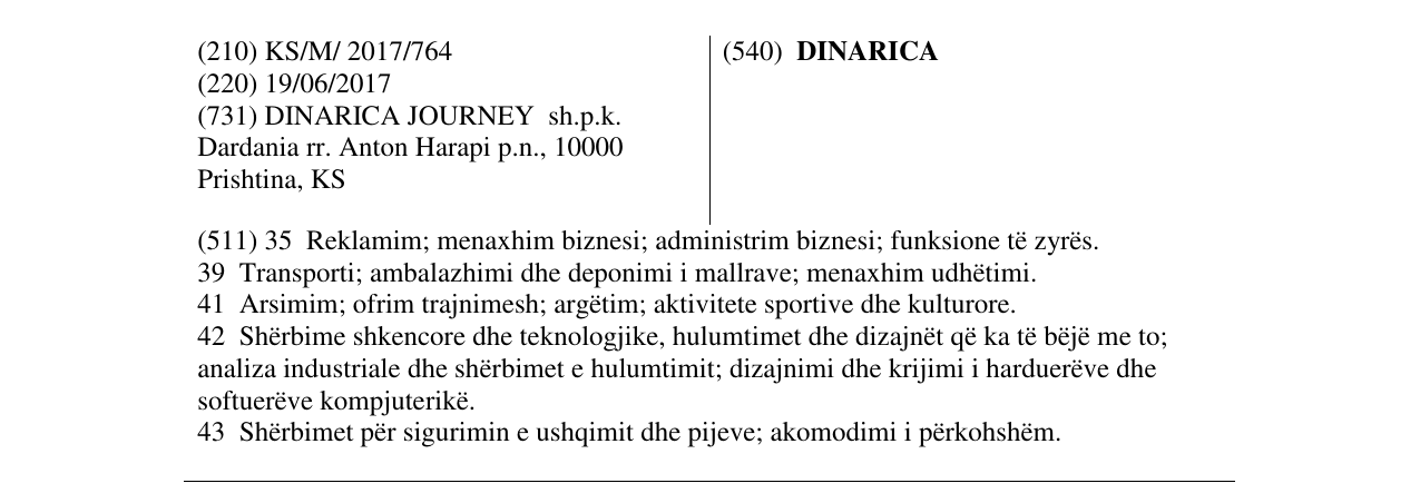Zëri i markës DINARICA në buletin