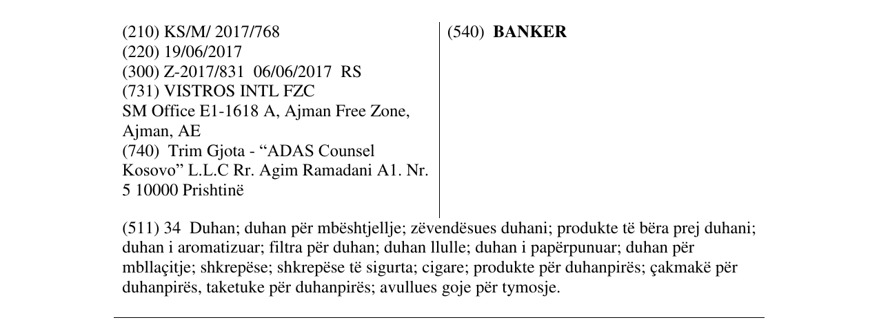 Zëri i markës BANKER në buletin