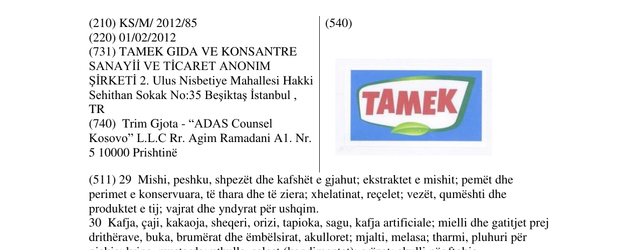 Zëri i markës TAMEK në buletin