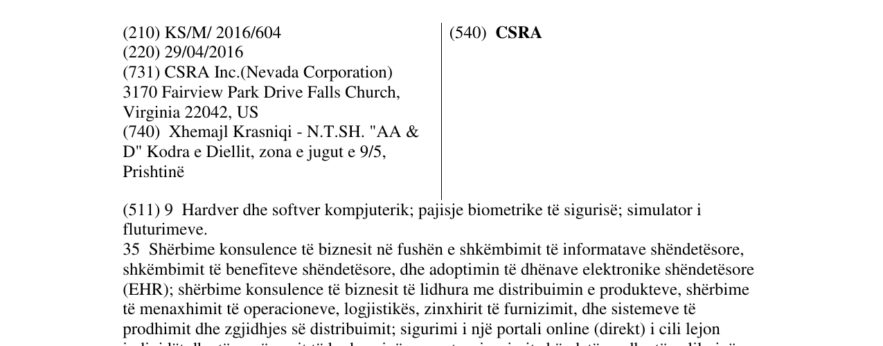 Zëri i markës CSRA në buletin