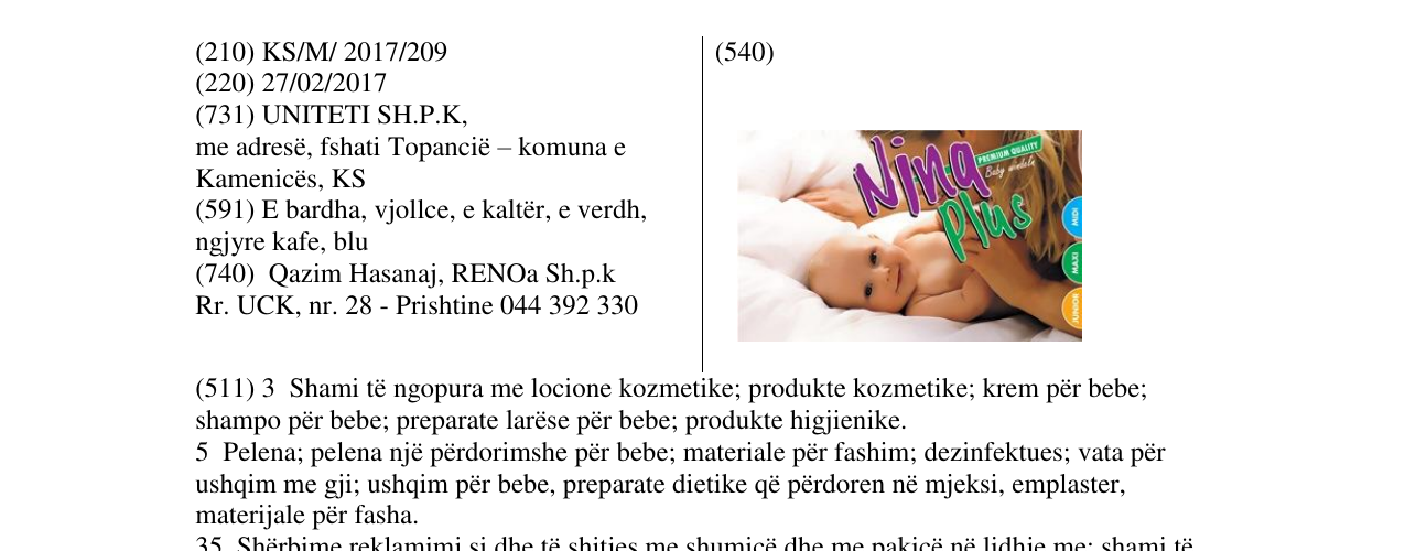 Zëri i markës NINA Plus në buletin