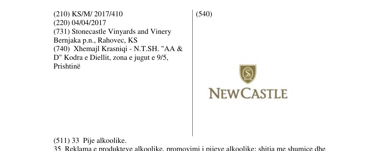 Zëri i markës NEWCASTLE në buletin