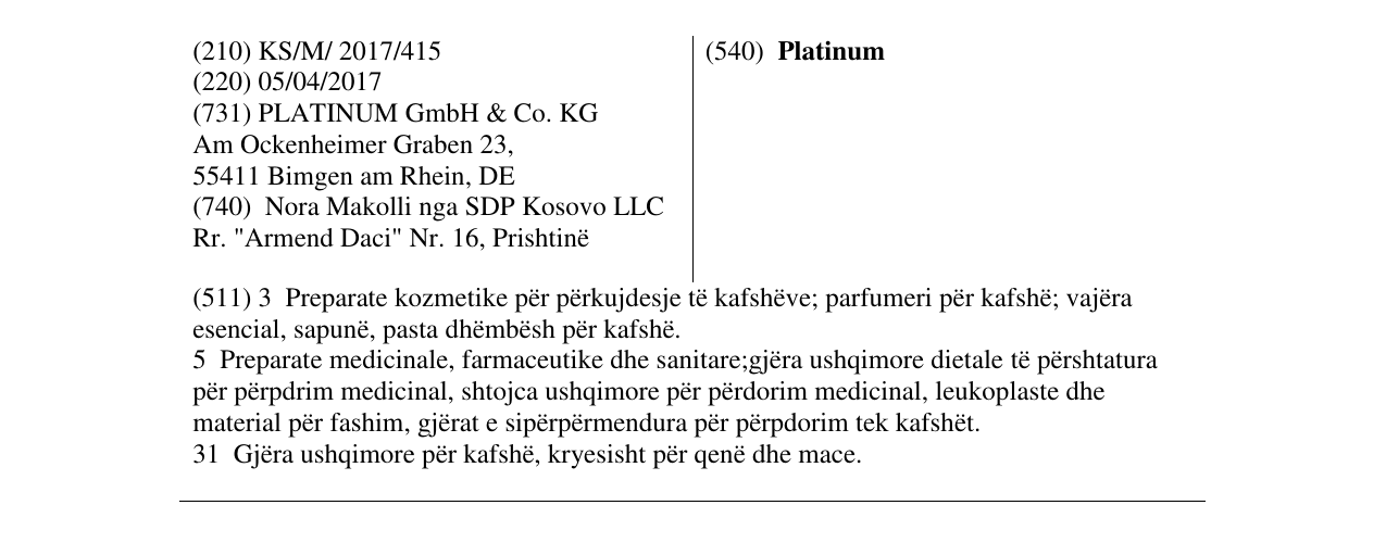 Zëri i markës Platinum në buletin