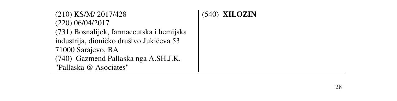 Zëri i markës XILOZIN në buletin