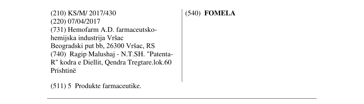 Zëri i markës FOMELA në buletin
