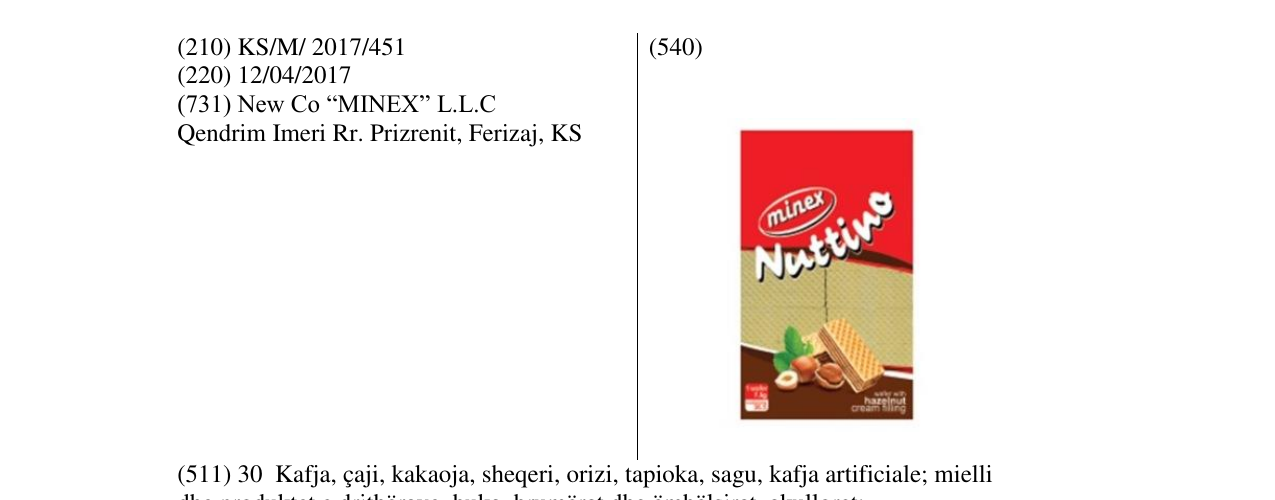 Zëri i markës Nuttino minex në buletin