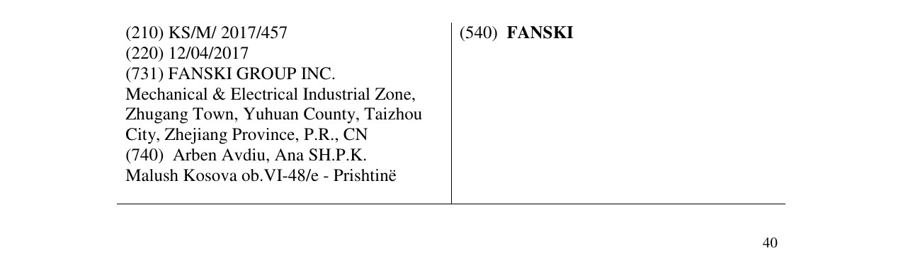 Zëri i markës FANSKI në buletin
