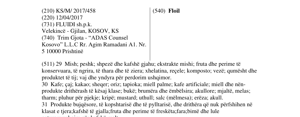 Zëri i markës Floil në buletin