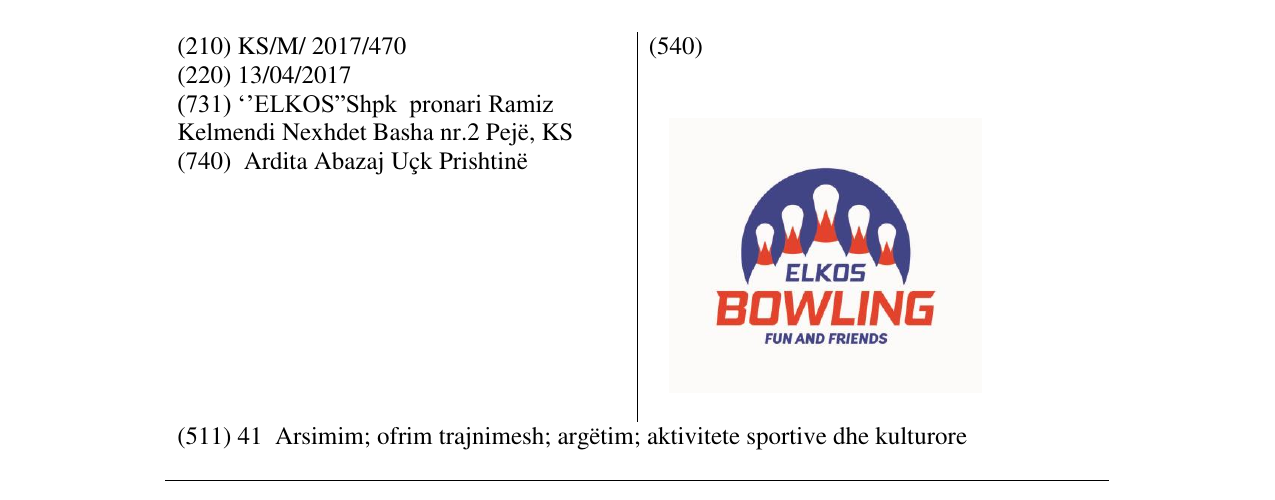 Zëri i markës ELKOS BOWLING në buletin