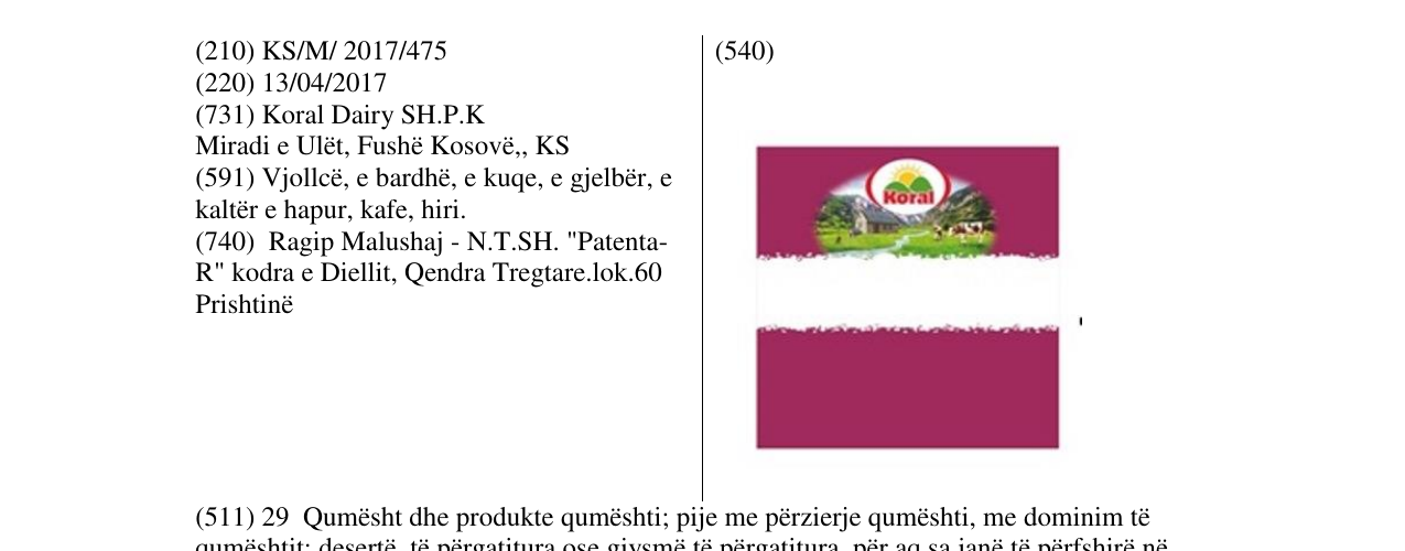 Zëri i markës KORAL në buletin