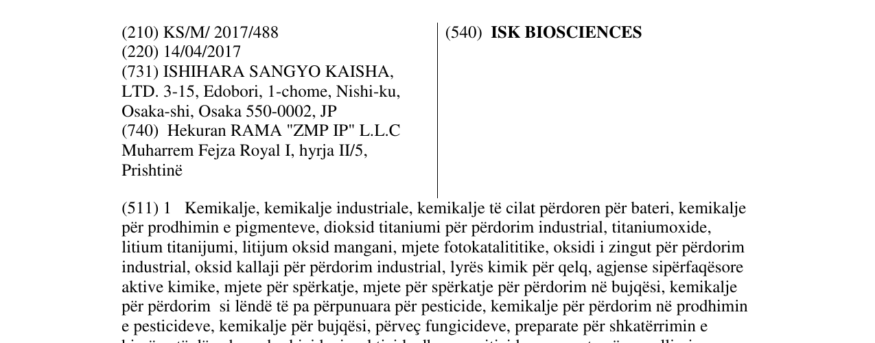 Zëri i markës ISK BIOSCIENCES në buletin