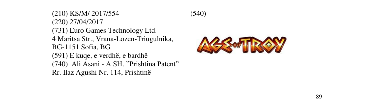 Zëri i markës AGE OF TROY në buletin