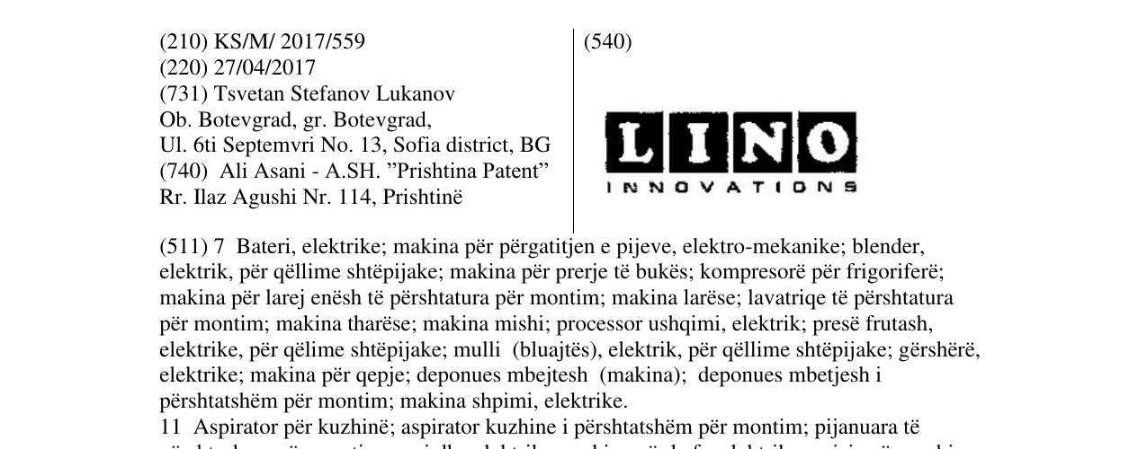 Zëri i markës LINO I NNOVATIONS në buletin