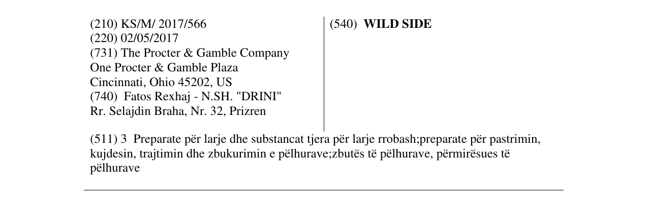Zëri i markës WILD SIDE në buletin