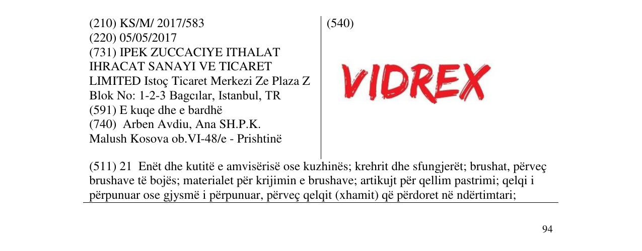 Zëri i markës VIDREX në buletin