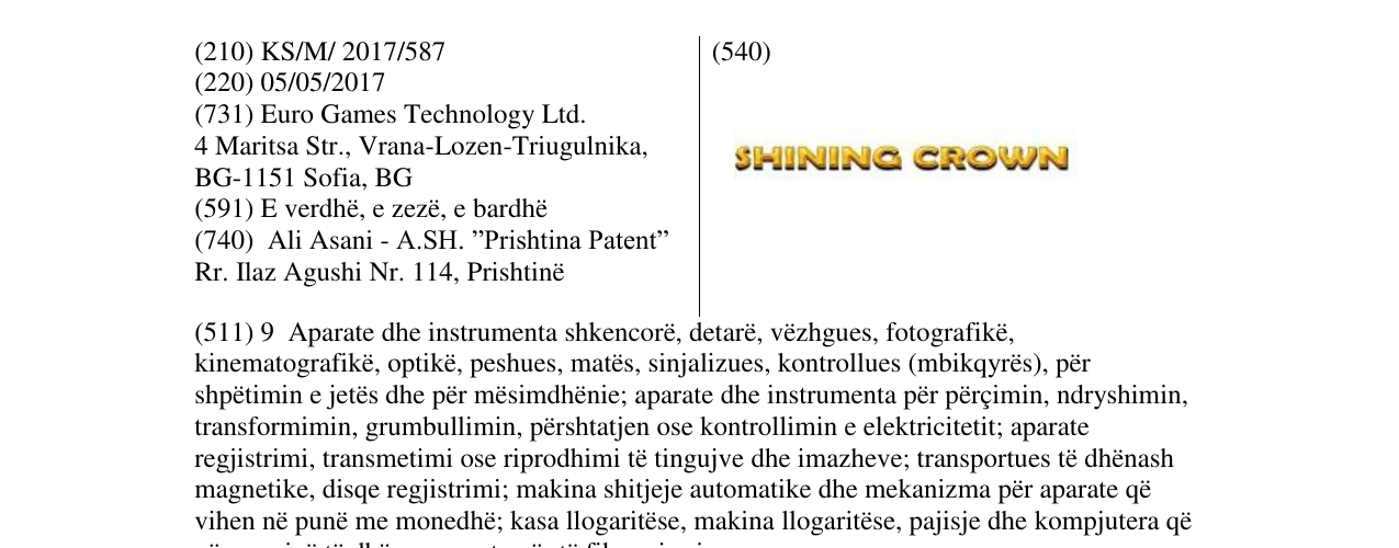 Zëri i markës SHININ CROWN në buletin