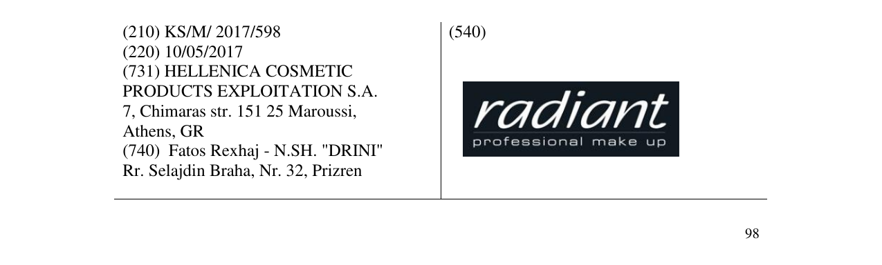 Zëri i markës radiant professional make up në buletin