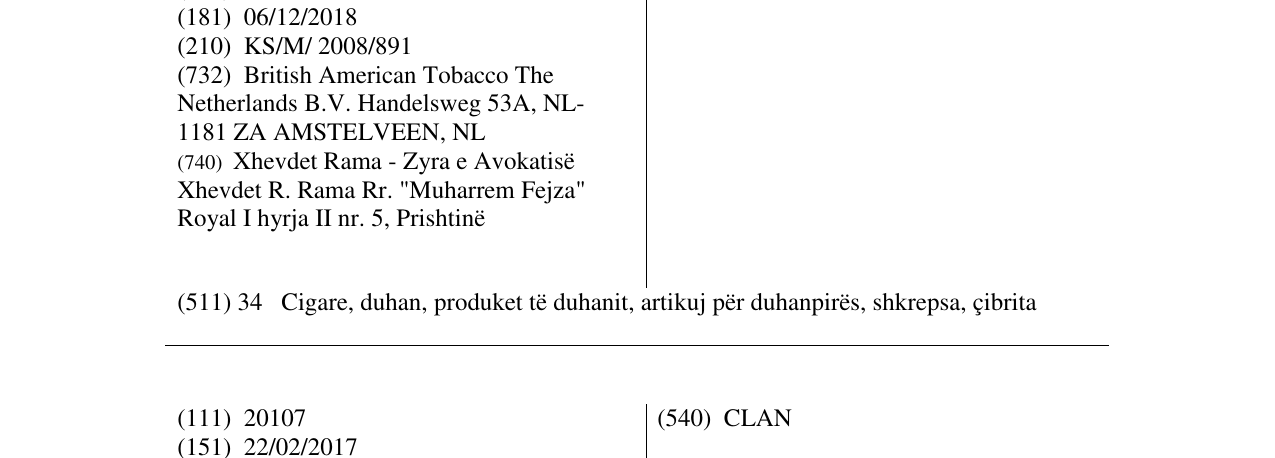 Zëri i markës CAPTAIN BLACK në buletin