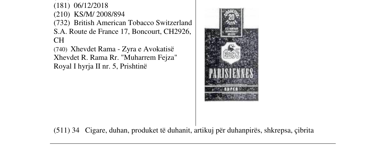 Zëri i markës PARISIENNES në buletin