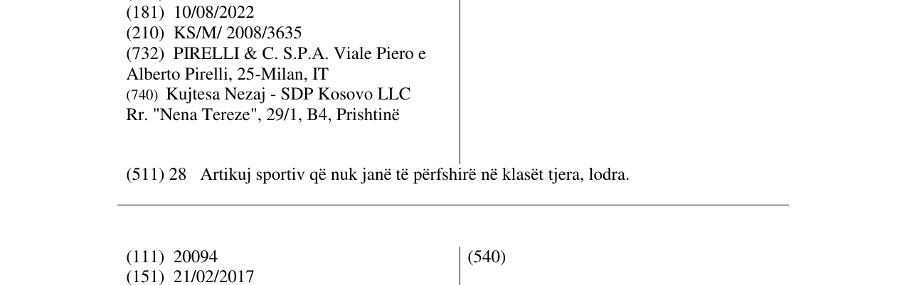 The entry of the trademark ZERO in the bulletin