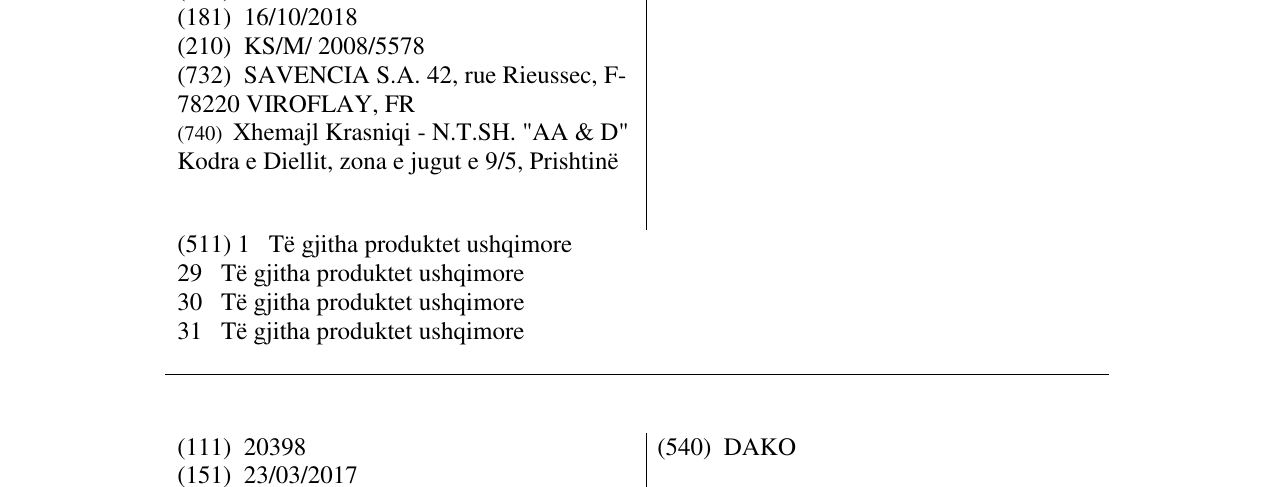 Zëri i markës CAPRICE DES DIEUX në buletin