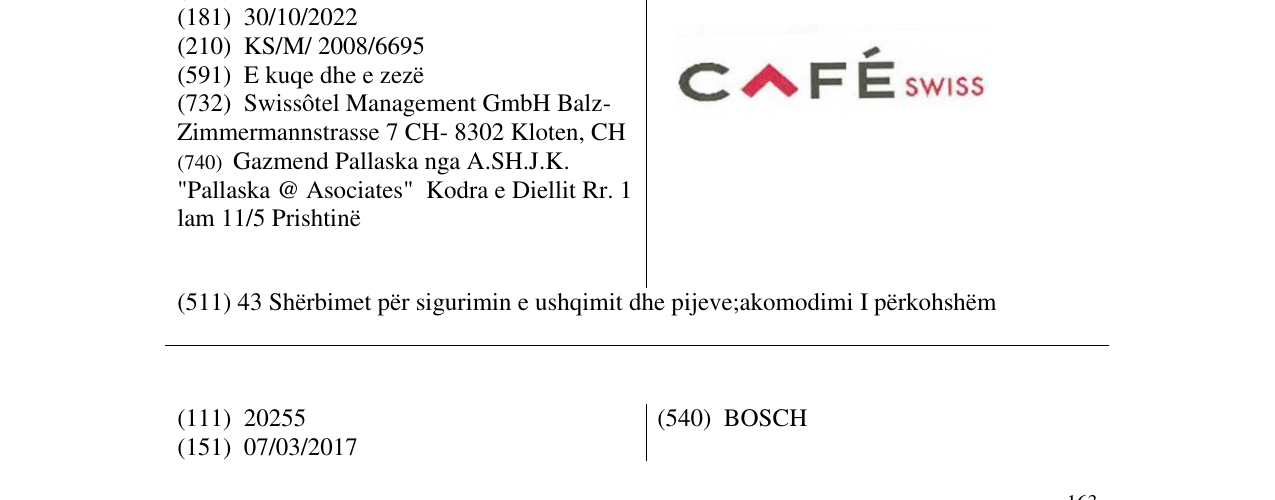Zëri i markës CAFÉ SWISS në buletin