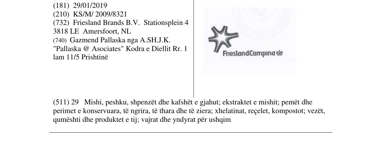 Zëri i markës FrieslandCampina në buletin