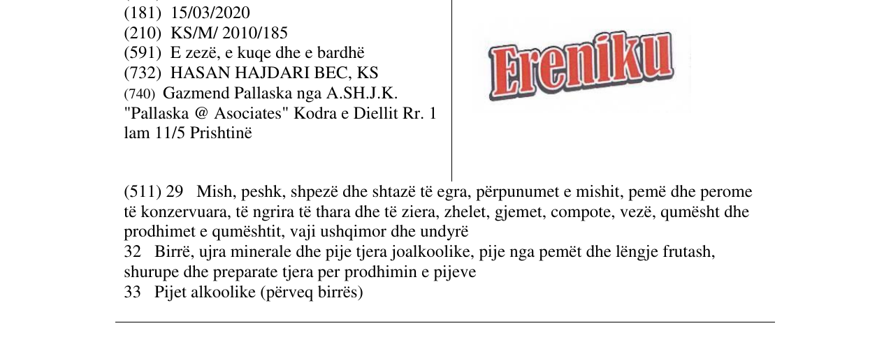 Zëri i markës Ereniku në buletin