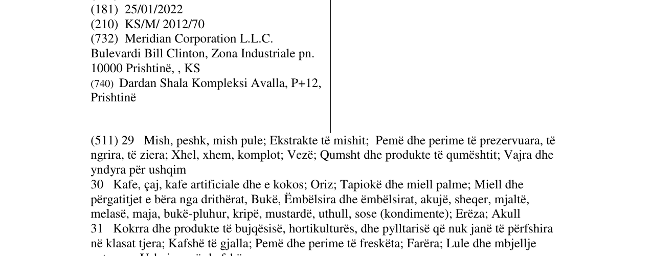 Zëri i markës Meridian Food në buletin