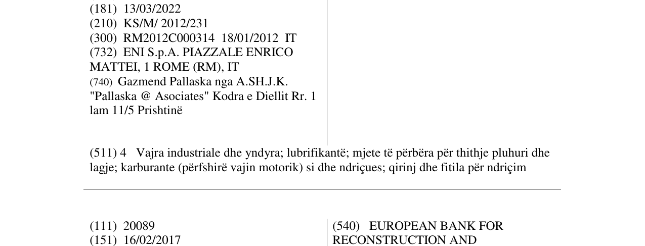 Zëri i markës ENI I - SIGMA në buletin