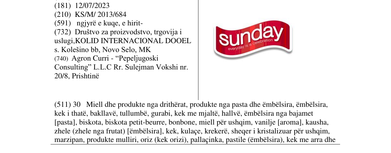 Zëri i markës Sunday në buletin