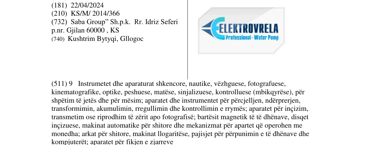 Zëri i markës ELEKTROVRELA në buletin