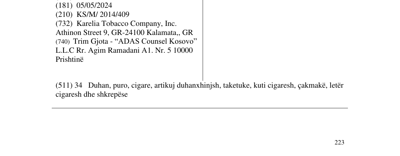 Zëri i markës ORIENTAL MIST në buletin