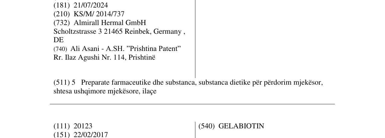 Zëri i markës GELACETIN në buletin