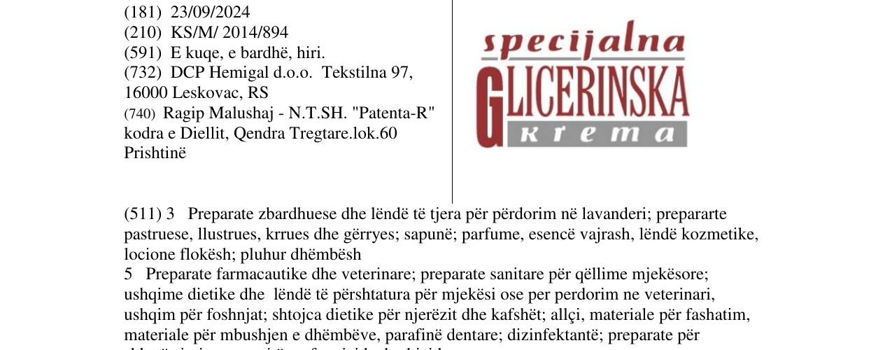Zëri i markës GLICERINSKA Krema specijalna në buletin