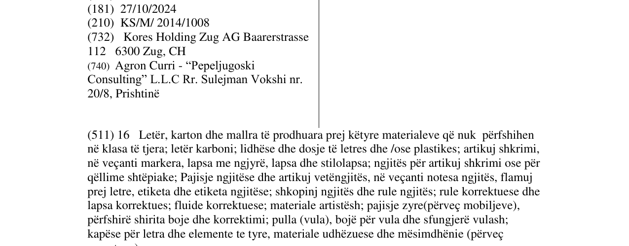Zëri i markës KORES në buletin
