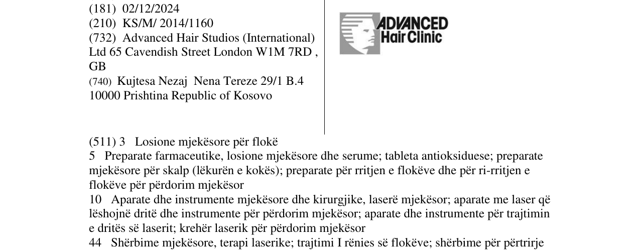 Zëri i markës ADVANCED Hair Clinic në buletin