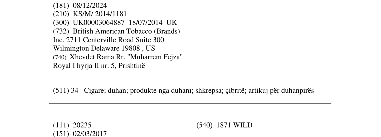 Zëri i markës 1871 CRISP në buletin
