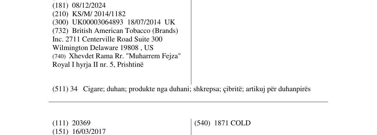 Zëri i markës 1871 WILD në buletin