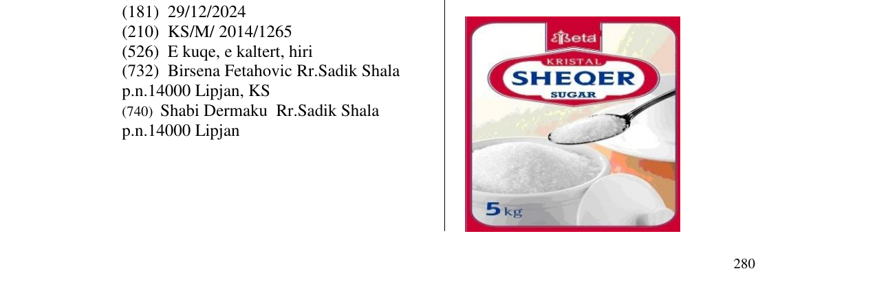 Zëri i markës Beta KRISTAL SHEQER SUGAR në buletin