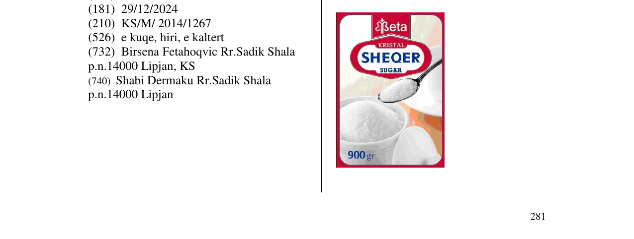 Zëri i markës Beta KRISTAL SHEQER në buletin