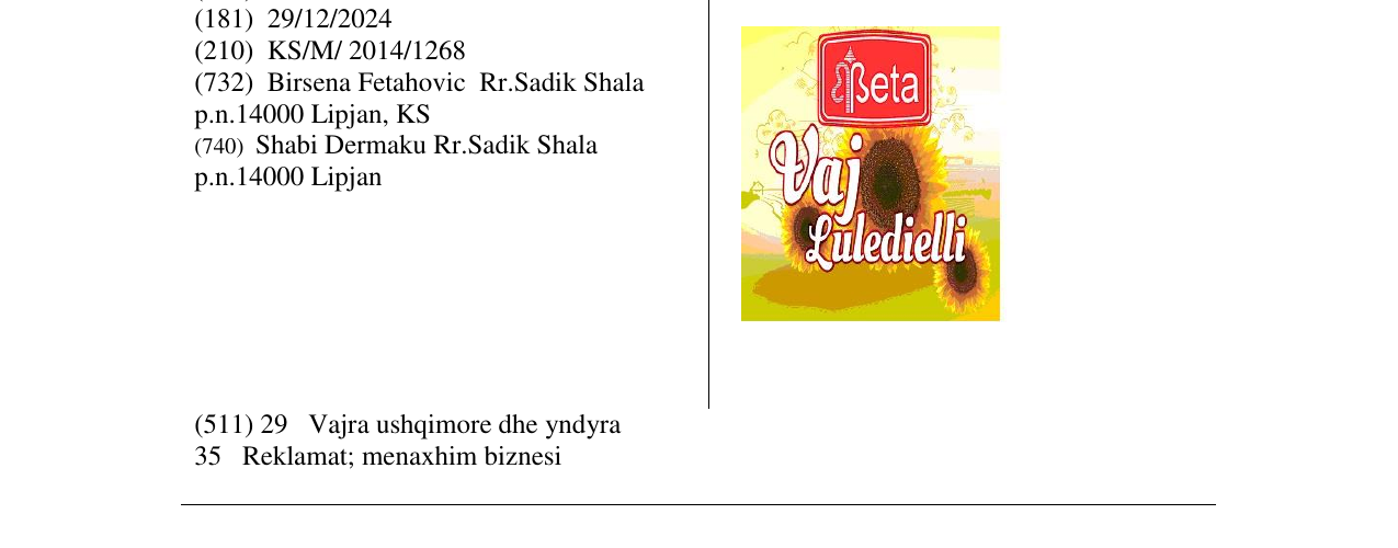 Zëri i markës Beta Vaj Luledielli në buletin