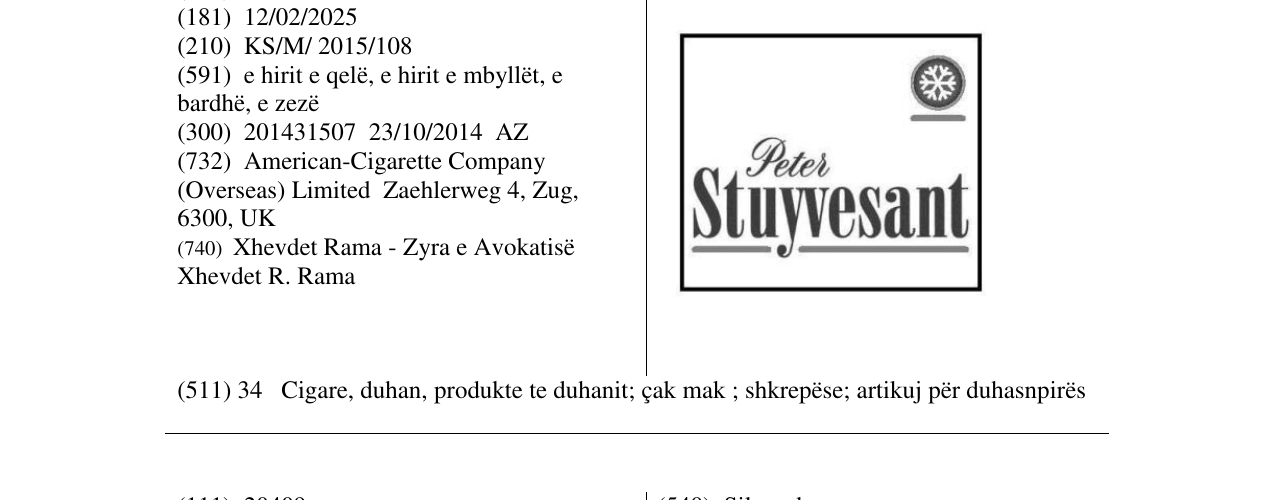 Zëri i markës Pete Stuyvesant në buletin