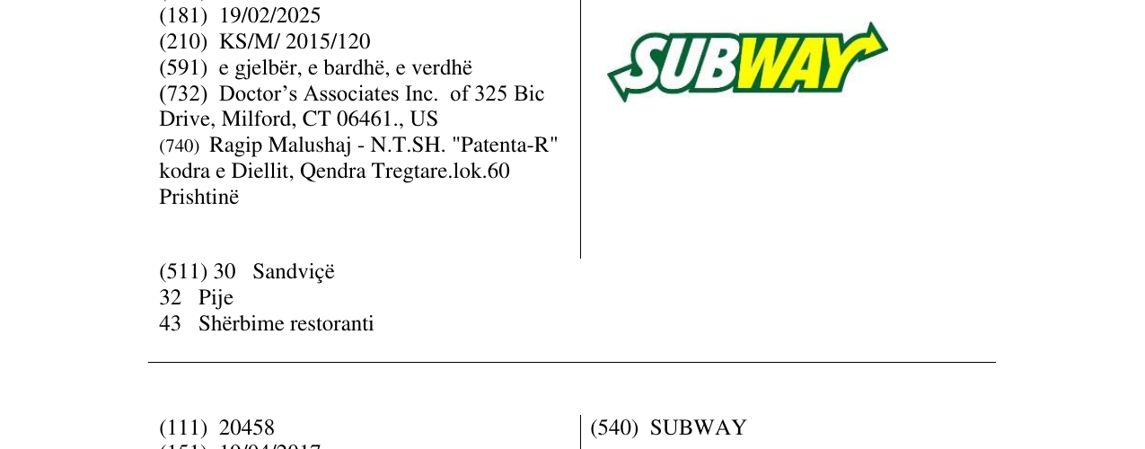 Zëri i markës SUBWAY në buletin