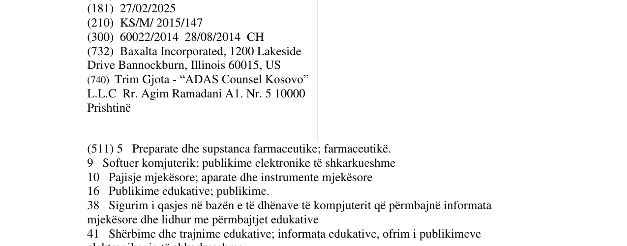 Zëri i markës BAXALTA në buletin