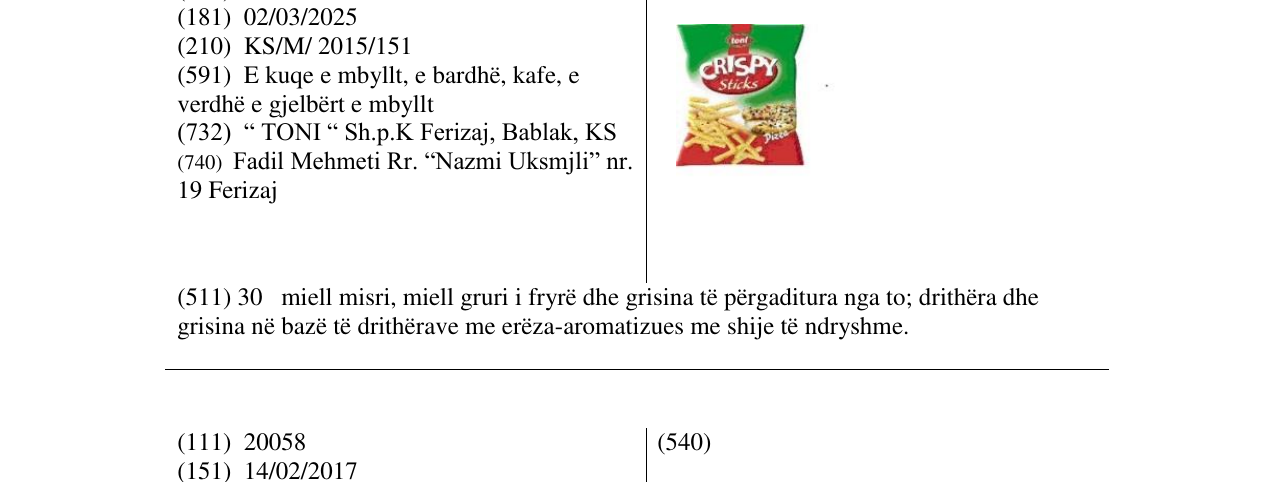 Zëri i markës CRISPY sticks në buletin