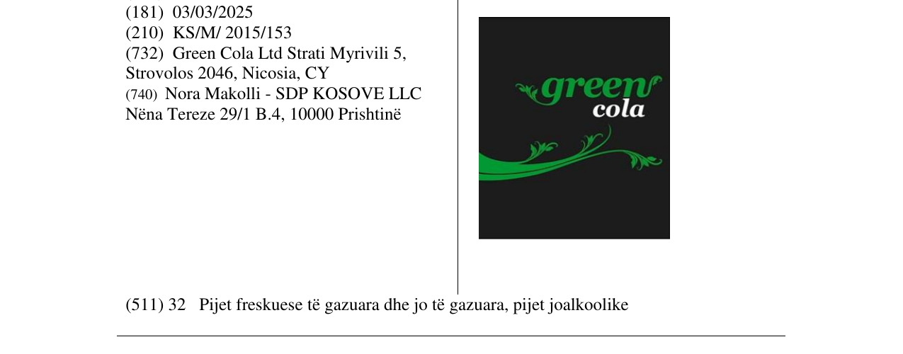 Zëri i markës green cola në buletin