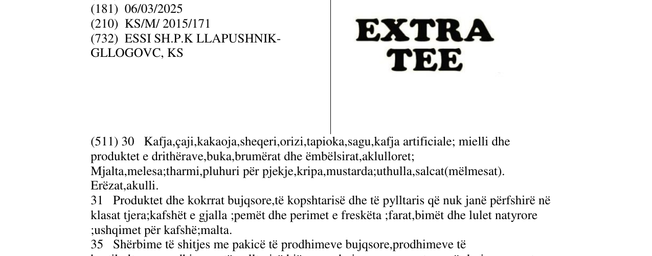Zëri i markës EXTRA TEE në buletin
