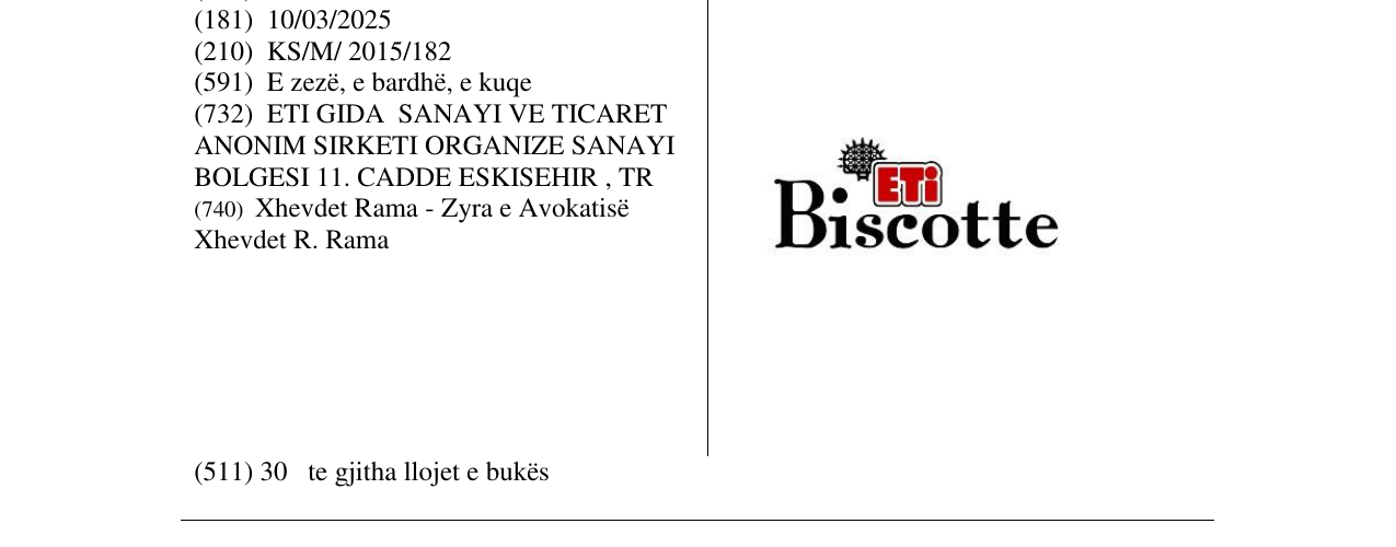 Zëri i markës Biscotte Eti në buletin
